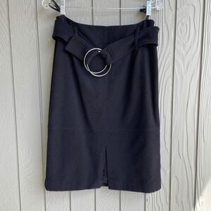 Betty Barclay Black Wool Pencil Skirt with Ring Belt, Size 6-8
